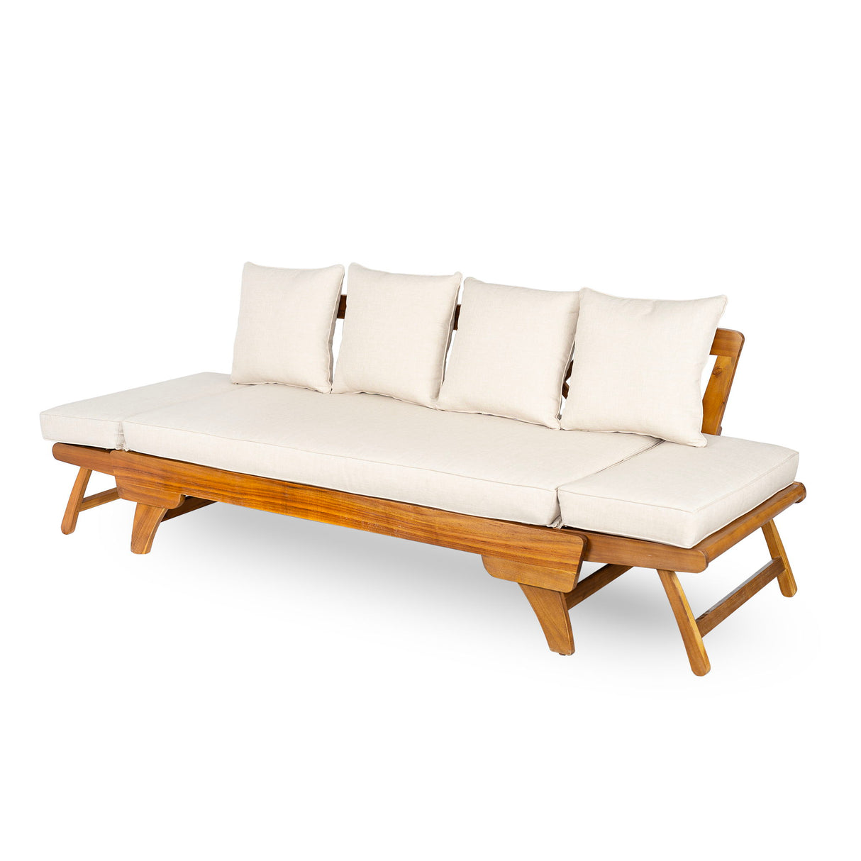Outdoor Patio Daybed Sofa, 3 Seat Sofa With Foldable Arm 4 Back Pillows
