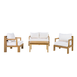 Outdoor 4-Seater Acacia Wood Patio Chat Set, Beige + Natural
