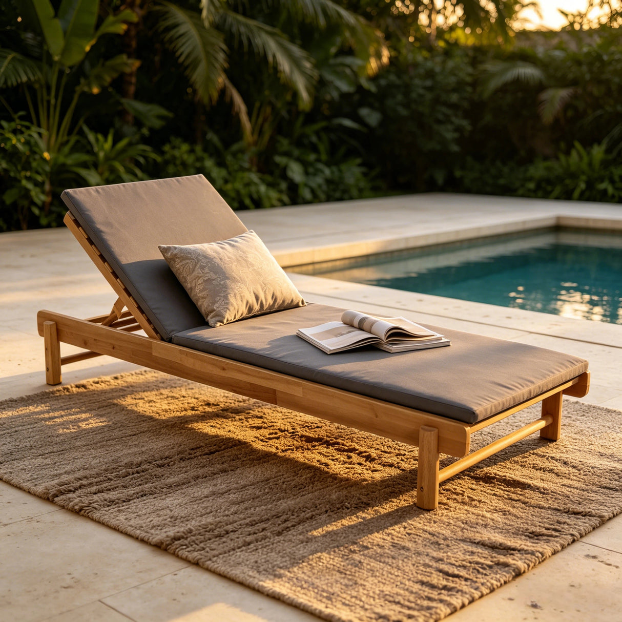 Light Teak Acacia Wood Chaise Lounge Set