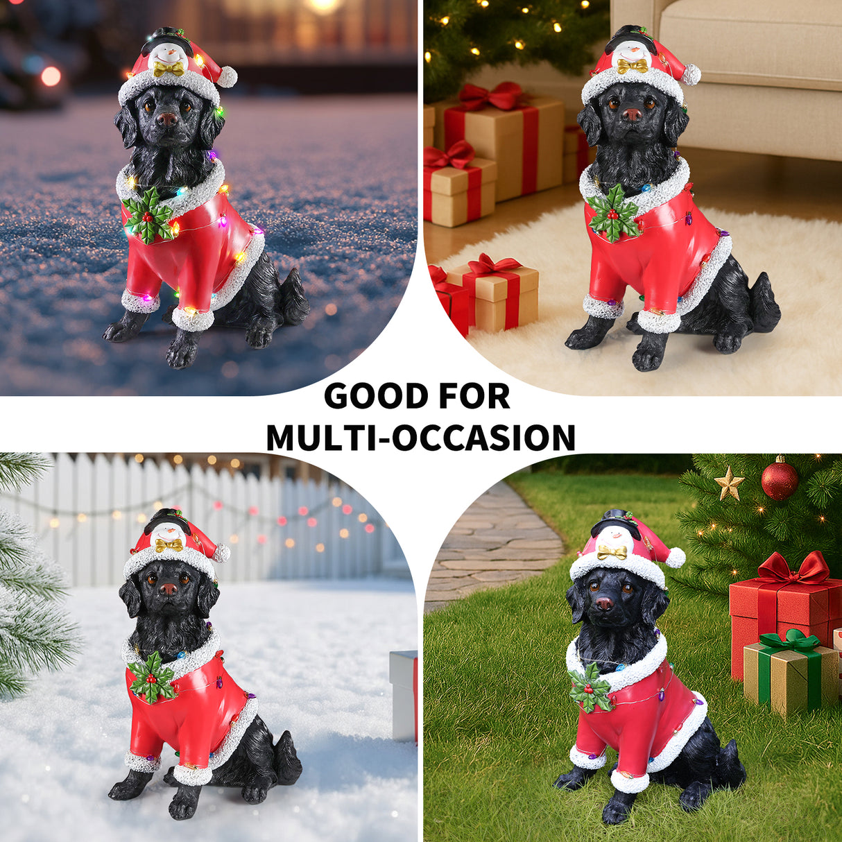 Christmas Dog Statue - Holiday Dog Figurine