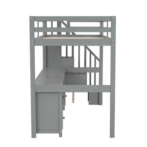Loft Bed Frame With Built In Desk And Double Storage Drawers