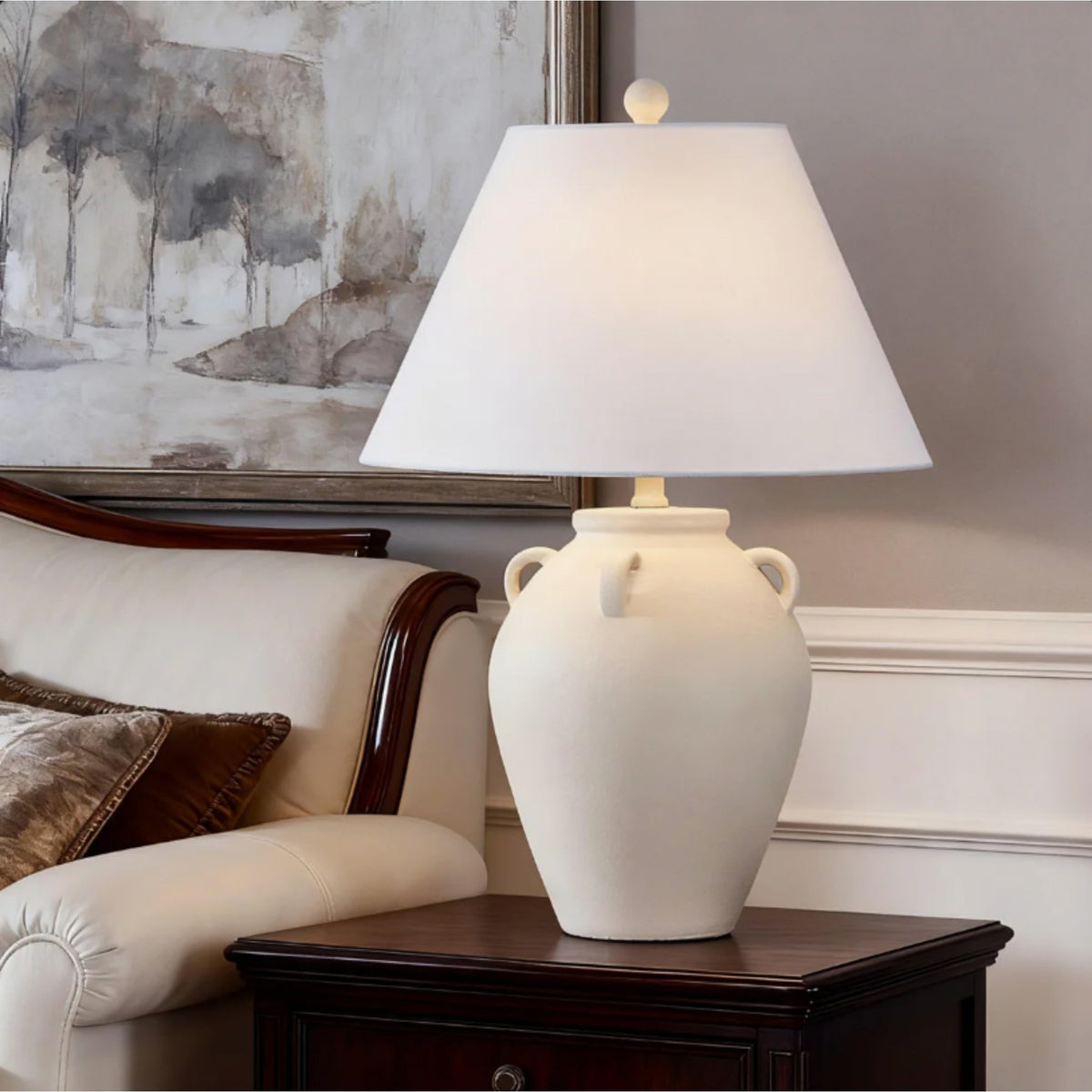 25-Inch Ceramic Table Lamp, Beige Rustic Farmhouse Style