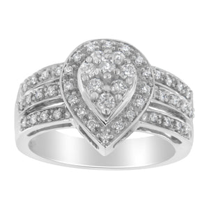 10K White Gold Round Cut Diamond Teardrop Ring (1/2 Cttw, H-I Color, SI2-I1 Clarity) - Size 6-1/2