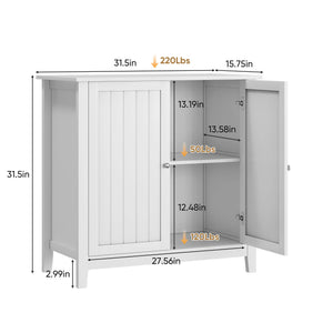 Mid Century Modern Double Door Storage Cabinet With Knobs - White