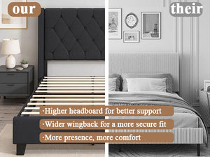 Modern Queen Size Platform Bed Frame with Tufted Velvet Headboard