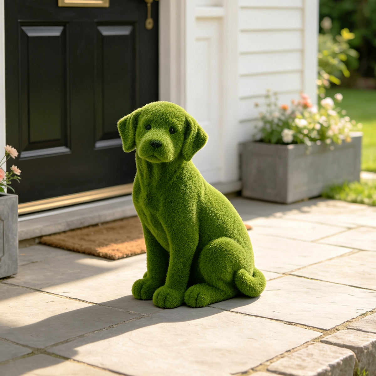 Flocked Dog Garden Statue with Weather-Resistant Finish - Green
