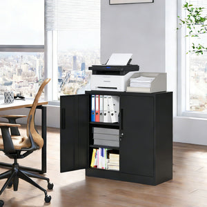 Heavy Duty Storage Cabinet With Lock, 2 Door File Cabinet With 2 Adjustable Shelves - Black