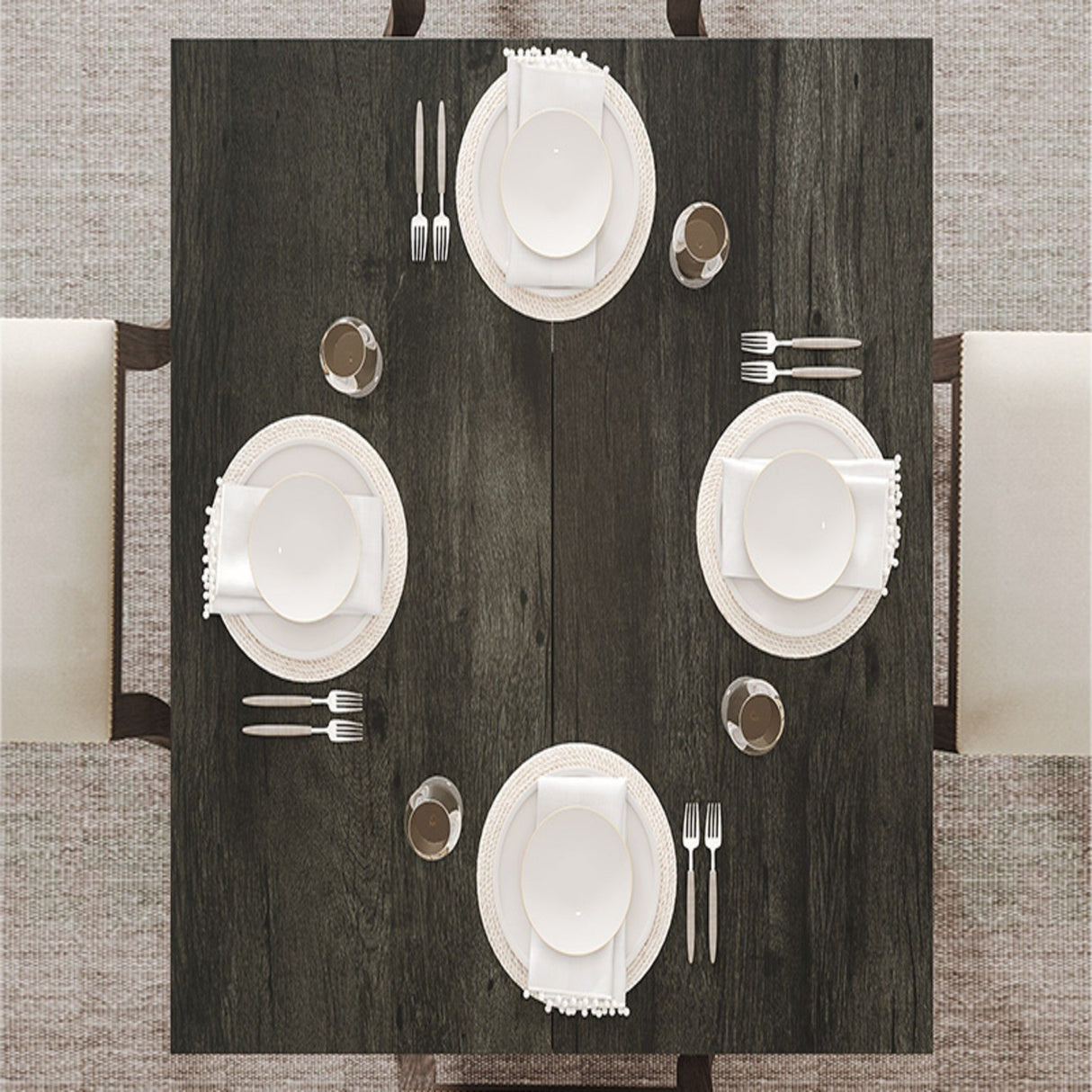 Square Dining Table For 4 With Thick Grain Top And Sturdy Pedestal Base - Gray
