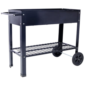Elevated Mobile Raised Ergonomic Metal Planter Garden Bed With Wheels Powder Coated Steel - Black