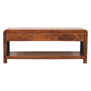 Solid Wood Aspen Media Unit, 3-Drawers, Open Slot, Chestnut