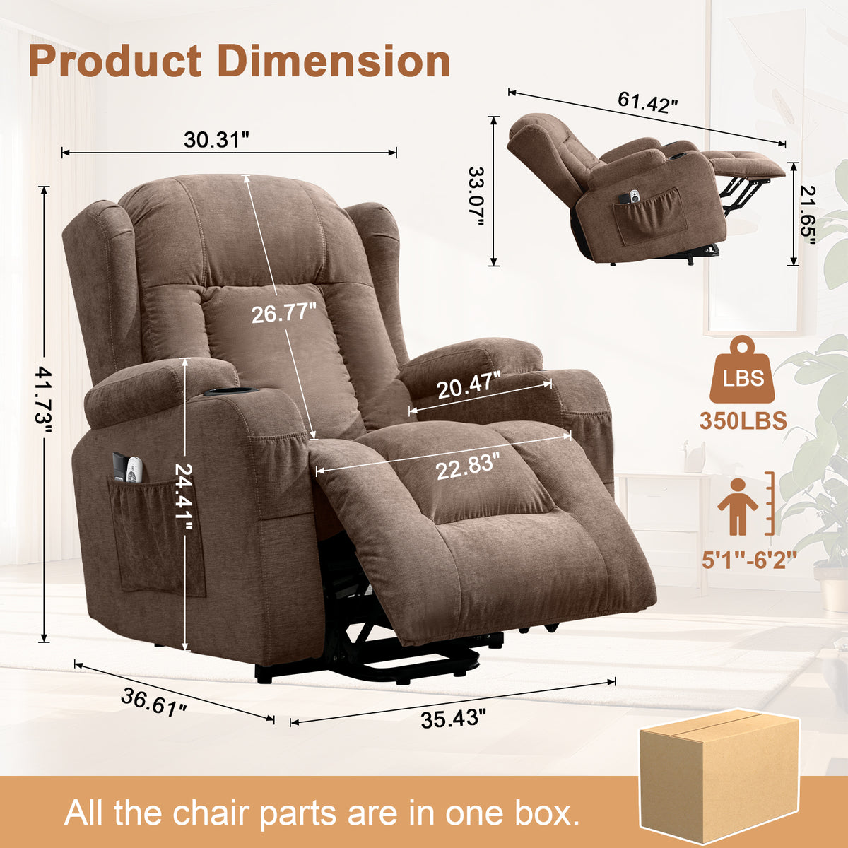 Power Lift Recliner Chair with Massage and Heat - Cotton