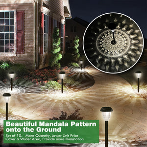 10-Pack Solar Pathway Lights – Bright White LED, Auto On/Off, Mandala Pattern Moktan Sabai