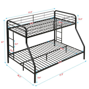 Modern Twin Over Full Metal Bunk Bed with Trundle and Dual Side Ladders