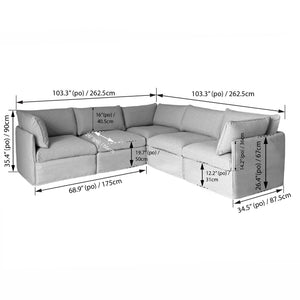 Patio L Shaped Sectional, Grey, Deep Seating with Modular Design