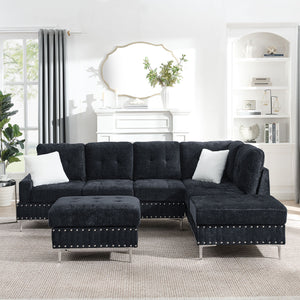 L-Shaped Sectional Sofa With Chaise And Storage Ottoman, Includes 2 Pillows