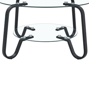 Retro Minimalist Style Metal Frame Double Layer Tempered Glass Coffee Table