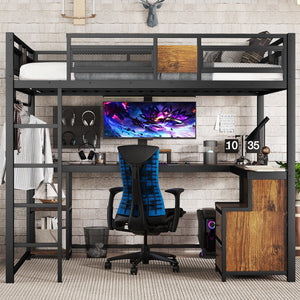 Queen Loft Bed with Desk and Storage