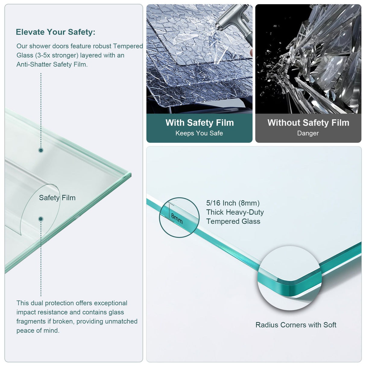 Single Sliding Bypass Shower Door Enclosure With Tempered Glass