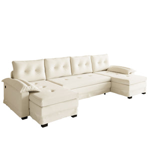 U-Shaped Sleeper Sofa With Pull Out Bed, Removable Armrests & USB Ports For Living Room