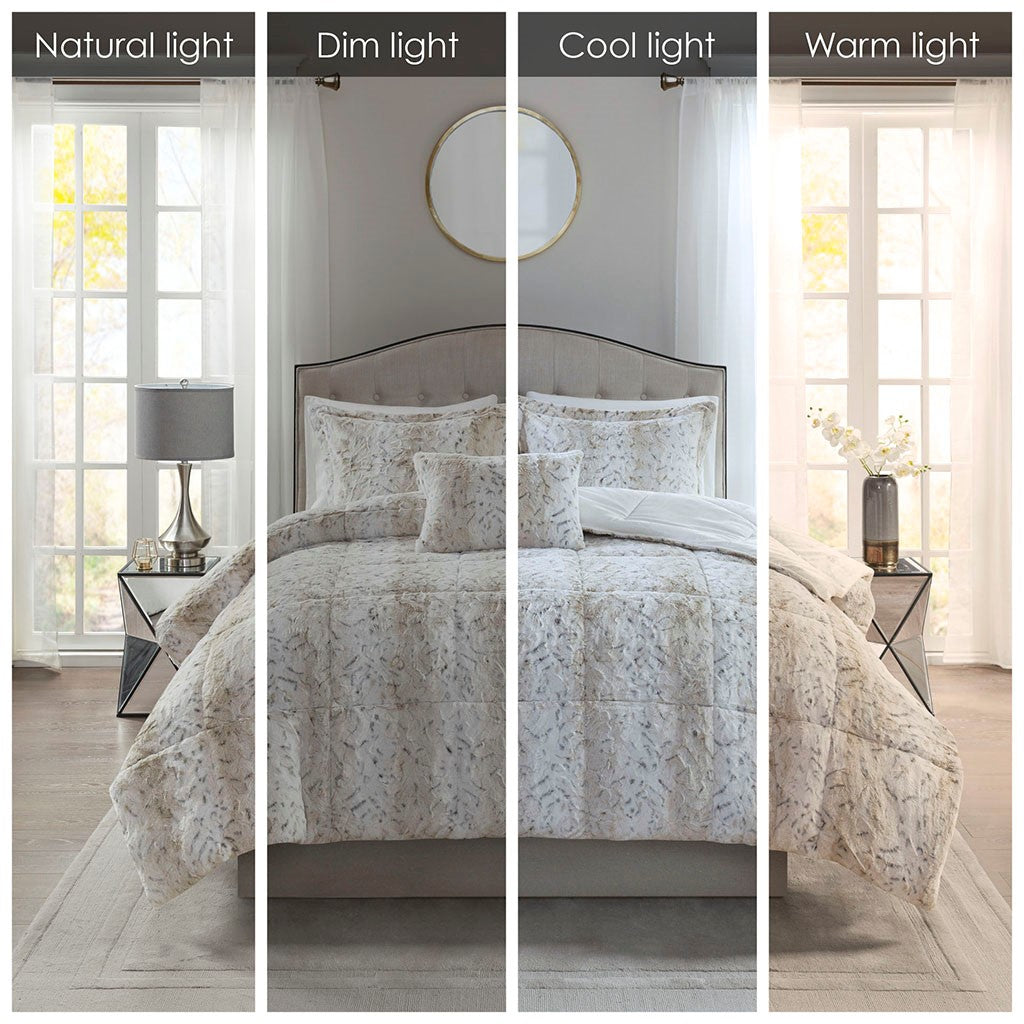 Full/Queen 4PC Faux Fur Comforter Set