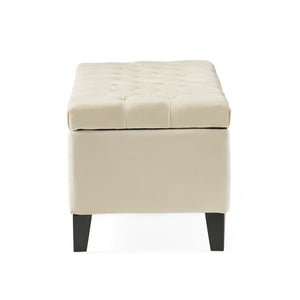 Button Tufted Diamond Stitch Storage Ottoman - Beige
