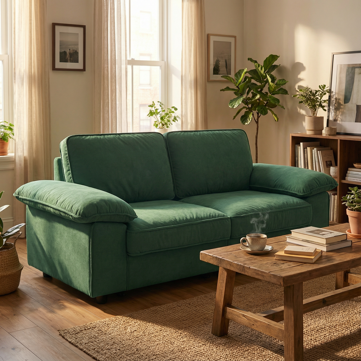 Modern Green Velvet Storage Sofa (2.5S) 78.74 Inch