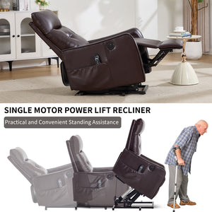 Brown PU Single Motor Power Lift Recliner Chair with Massage & Heat