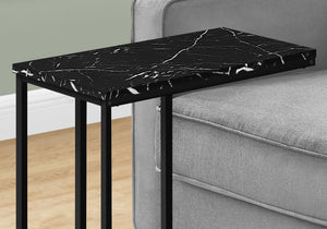 Accent Table, C - Shaped, Marble Look Modern Design - Black