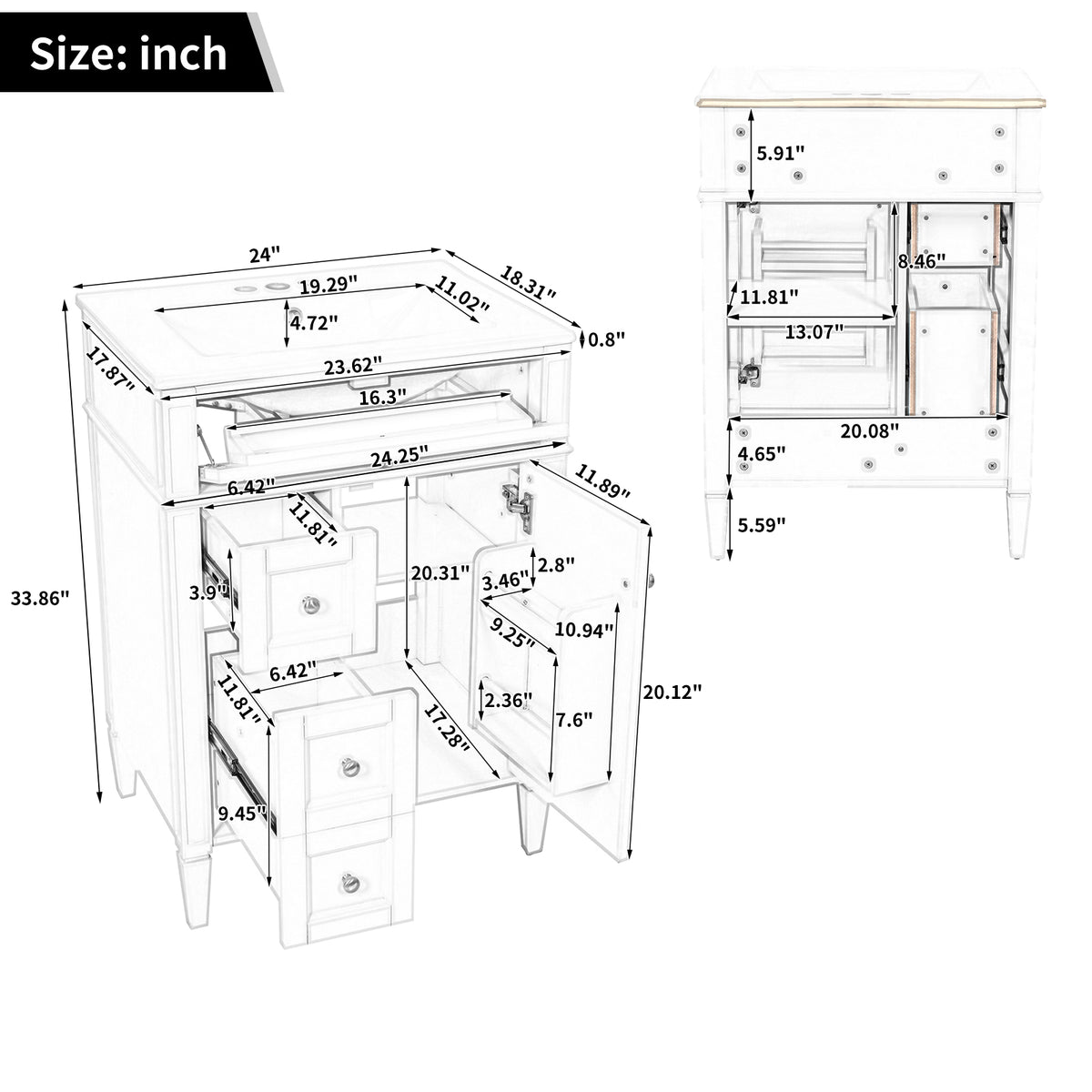 24" Bathroom Vanity with Top Sink