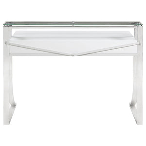 Serrano - 2 Drawer Writing Desk With Polished And Tempered Glass Hutch - Glossy White