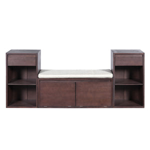 Entryway Storage Bench With Cushion, Drawers & Open Shelves