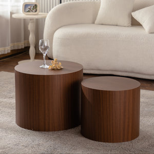 Nesting Coffee Table Set of 2 Round Wooden Tables