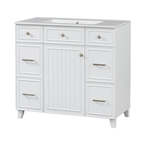 Bathroom Vanity With Ceramic Sink, Soft Close Doors, Adjustable Shelves