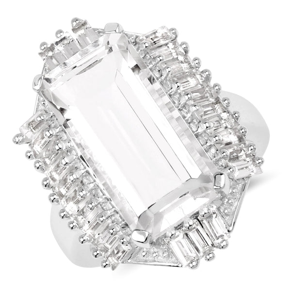 9.77 Carat Genuine Crystal Quartz & White Topaz .925 Sterling Silver Ring
