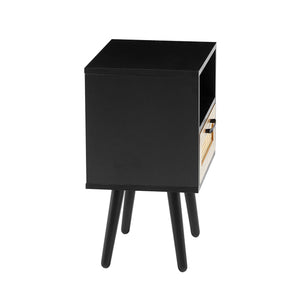 15.75" Rattan End Table With Drawer And Solid Wood Legs, Modern Nightstand, Side Table For Living Room, Bedroom