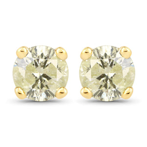 0.95 Carat Genuine LB Diamond 14K Yellow Gold Earrings