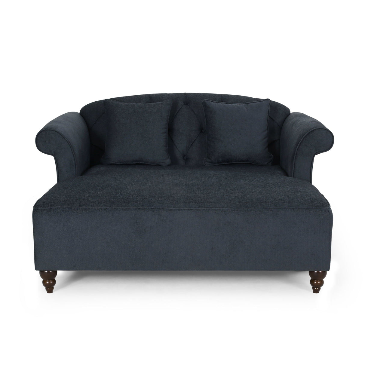 Upholstered Chaise Lounge With Scroll Arms, Turned Legs And 2 Pillows - Best Buy Furniture