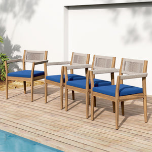 Braided Acacia Wood Outdoor Dining Chairs Set of 4