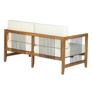Acacia Wood Outdoor Loveseat with Handwoven Rope