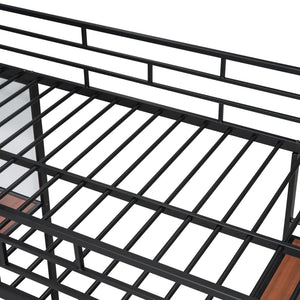 Loft Metal Bed With 3 Layers Of Shelves And Desk, Stylish Metal Frame Bed With board