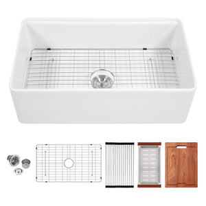 Kitchen Sink Workstation 33" Single Bowl Sink With Work Surface - White