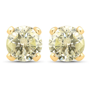 1.02 Carat Genuine LB Diamond 14K Yellow Gold Earrings