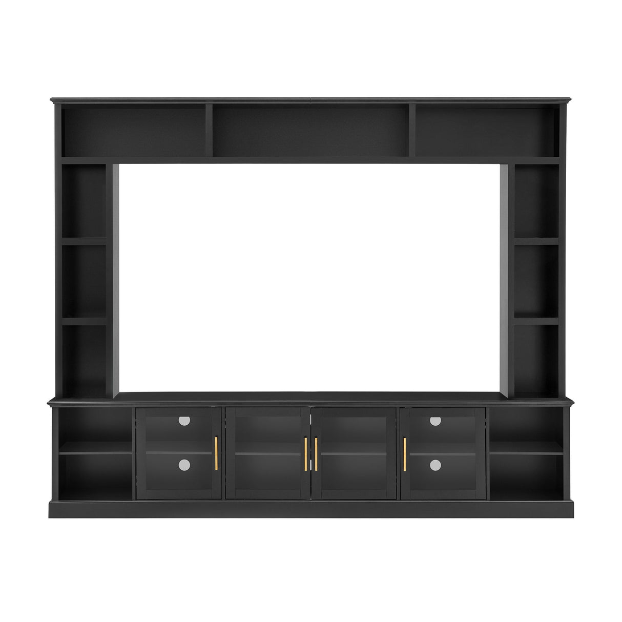 All-In-One Entertainment Center With Bookshelves & Tempered Glass Doors, TV Console Unit For Living Room