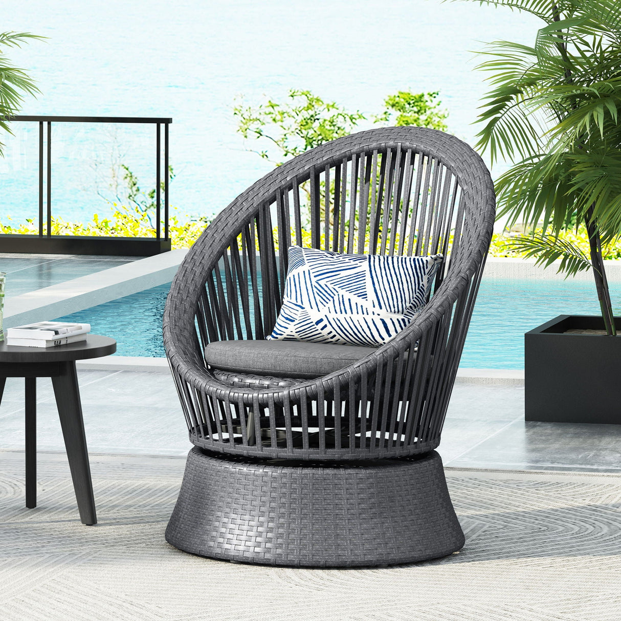 Modern Swivel Wicker Lounge Chair With Round Design - Best Buy Furniture