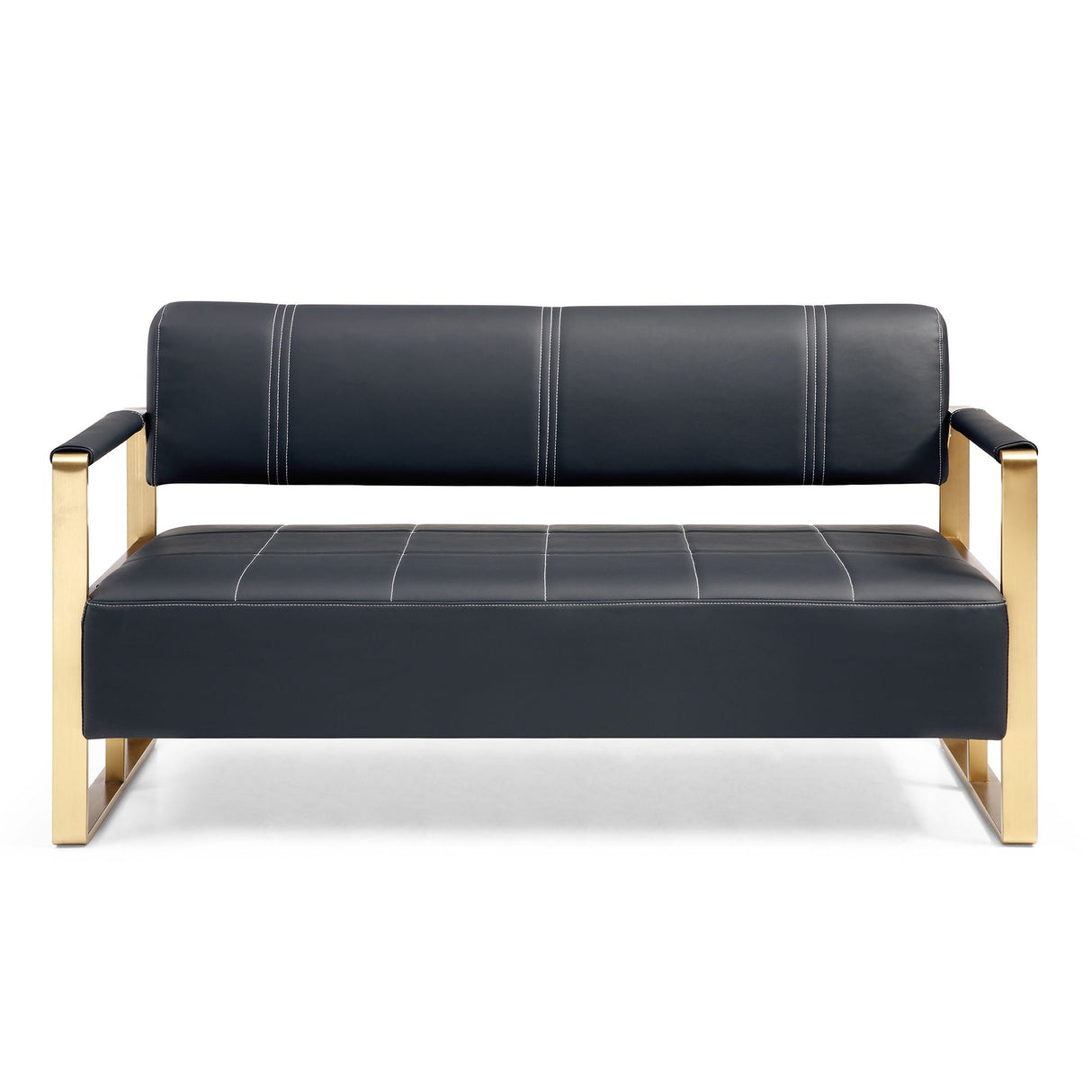 Modern Upholstery Accent Loveseat Sofa For Living Room 2 Seater With Metal Arms