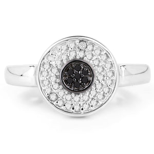 0.20 Carat Genuine Black Diamond and White Diamond .925 Sterling Silver Ring