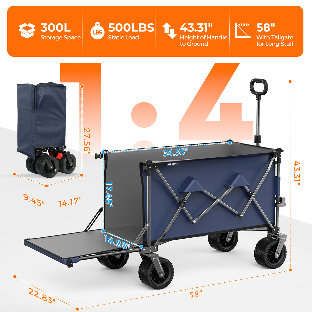 300L Heavy Duty Beach Wagon with Expandable Tailgate - Garden Cart