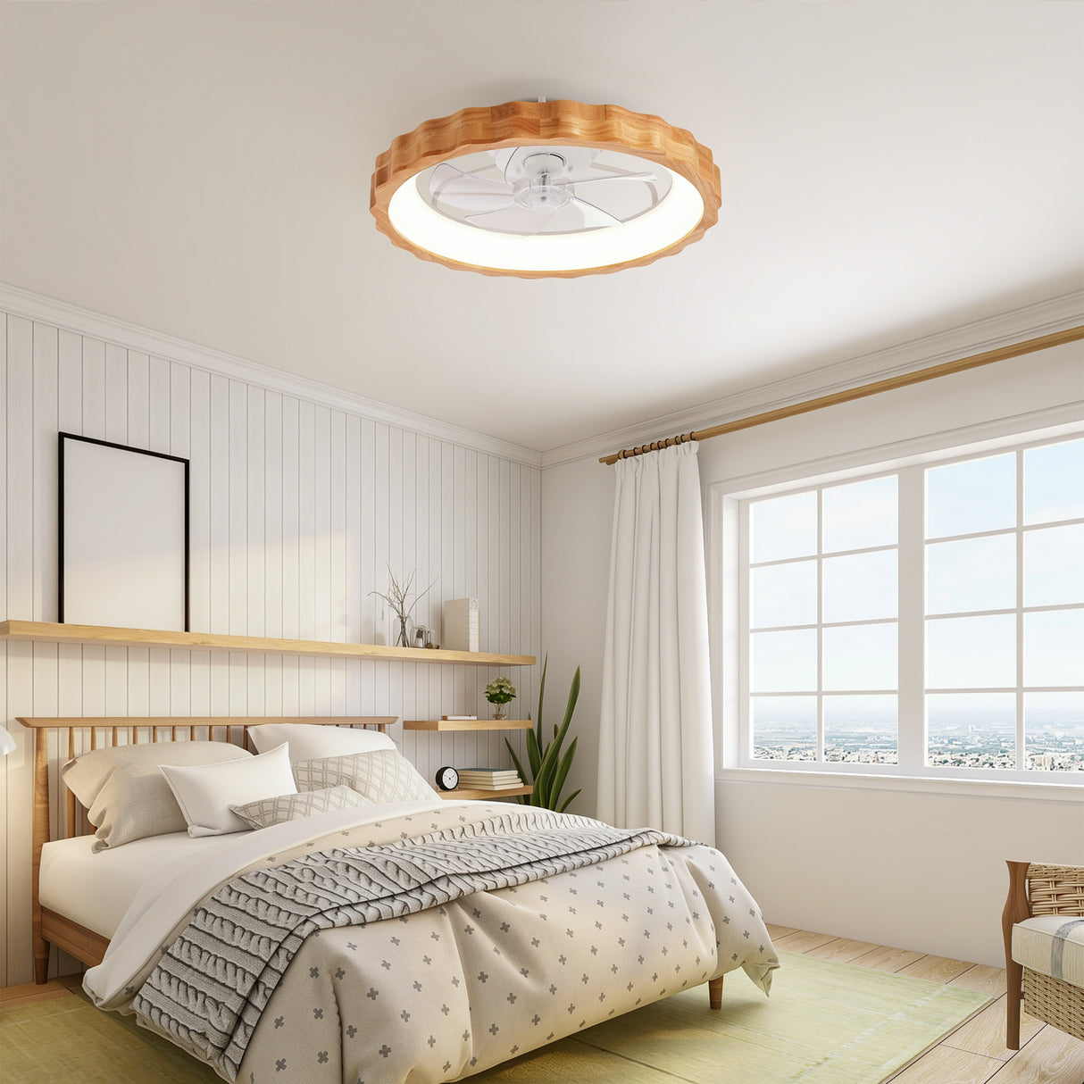20" Plum Blossom Flush Mount Ceiling Fan with Lights and Remote