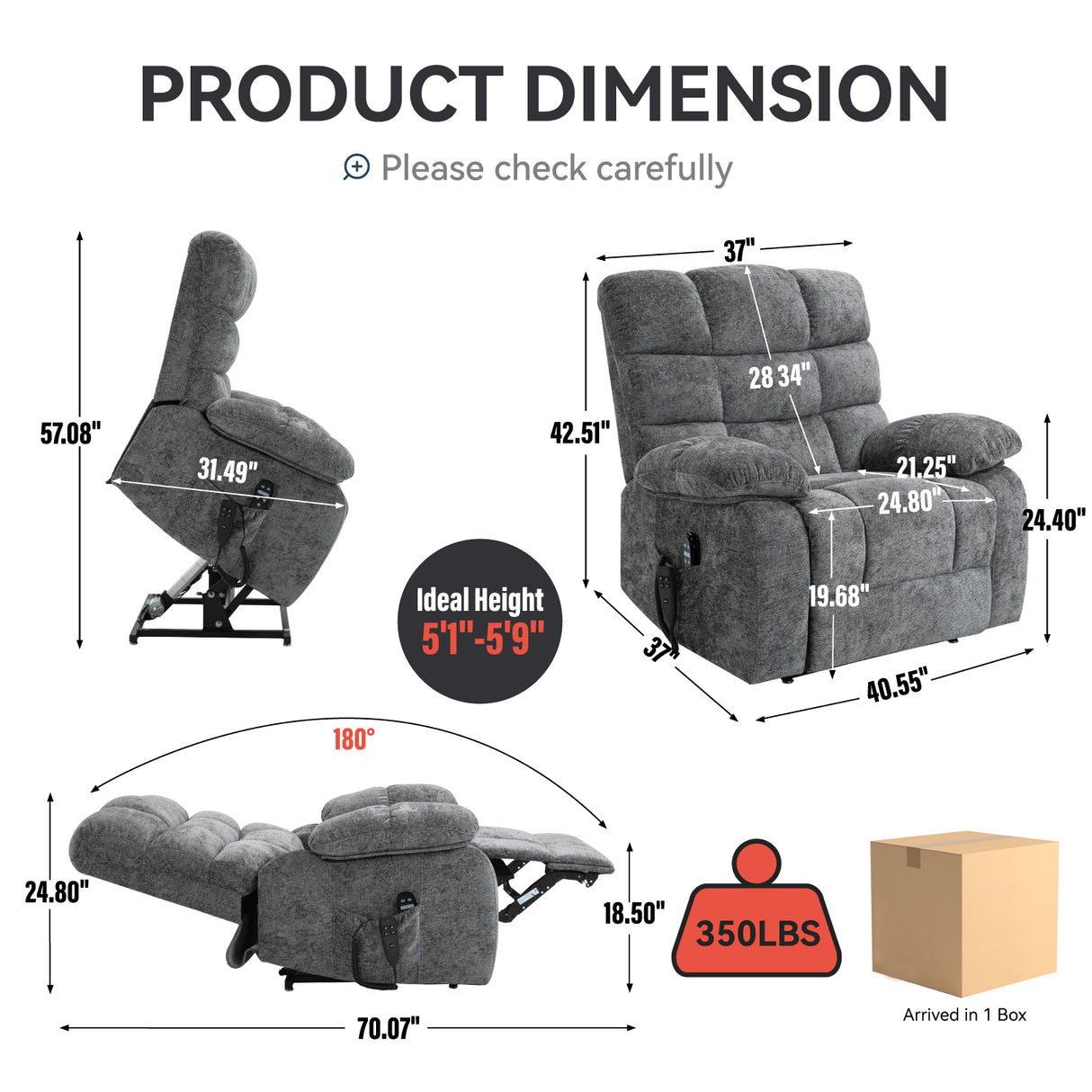 Lift Recliner Chair Heat Massage Dual Motor Infinite Position