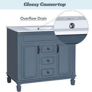 36" Bathroom Vanity With Top Sink, Basin On Cabinet With 2 Soft Closing Doors And 2 Drawers - Blue